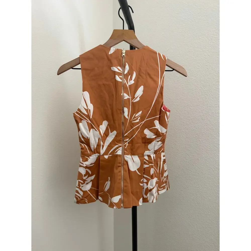 PROSPERINA SABINE ROSE PINK FLORAL PRINT COTTON REVERSIBLE PEPLUM TOP - Picture 7 of 8
